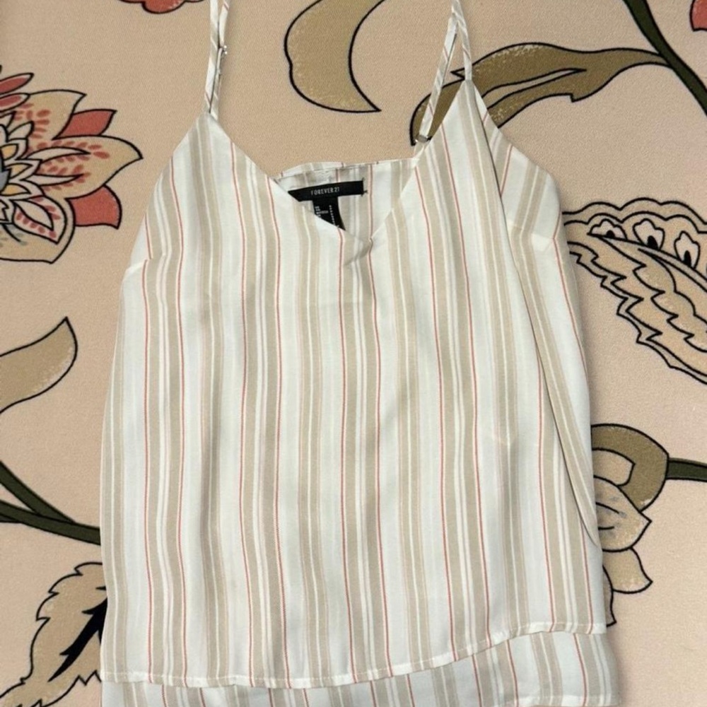 Forever 21 Cream and Tan Striped Camisole